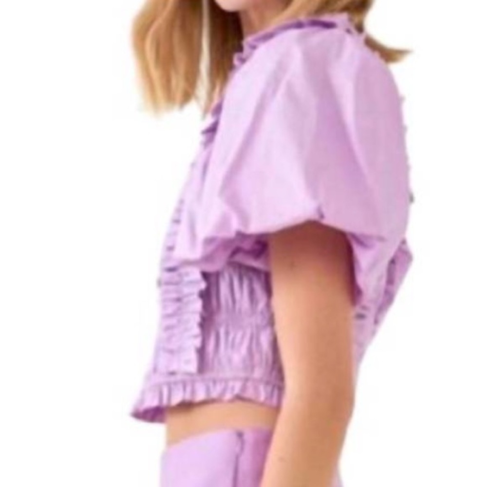 Revolve ENDLESS ROSE feeling fun puff sleeve top in lavender purple stretchy XS - Picture 3 of 10
